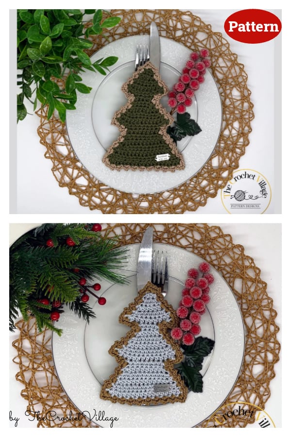 Christmas Tree Cutlery Holder Crochet Pattern