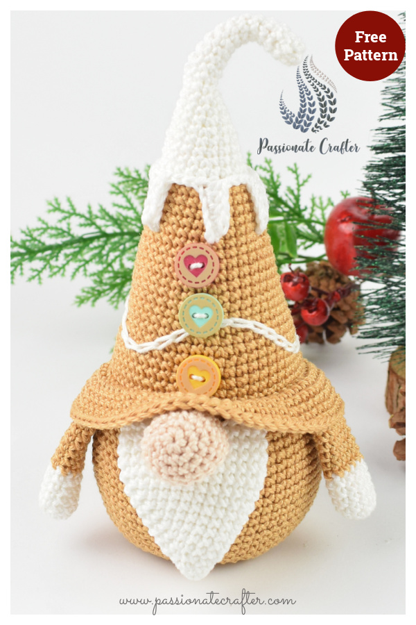 Gingerbread Christmas Gnome Amigurumi Free Crochet Pattern 