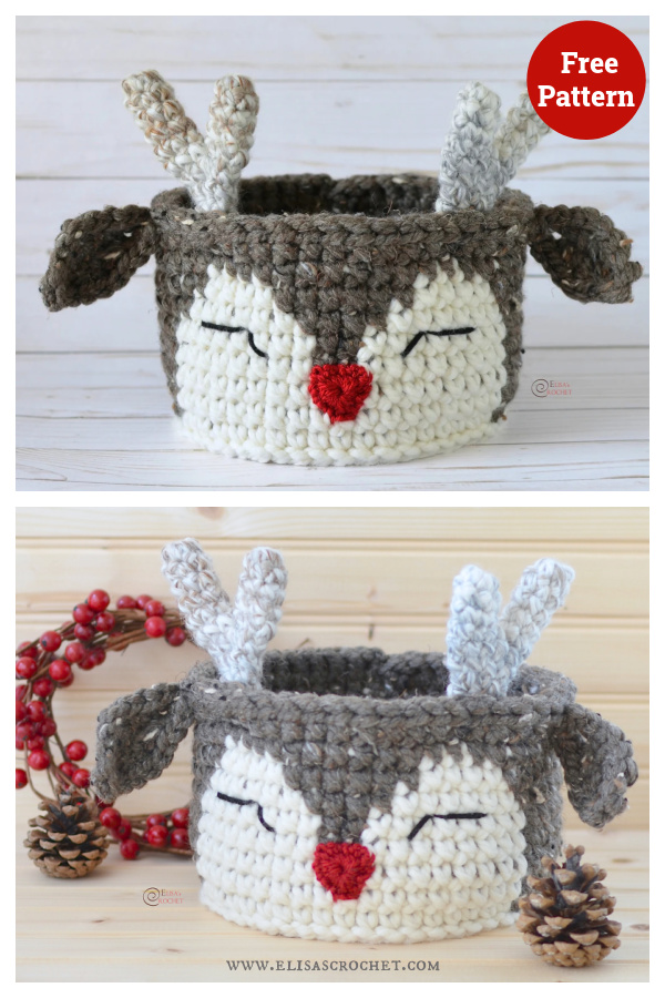 Reindeer Basket Free Crochet Pattern