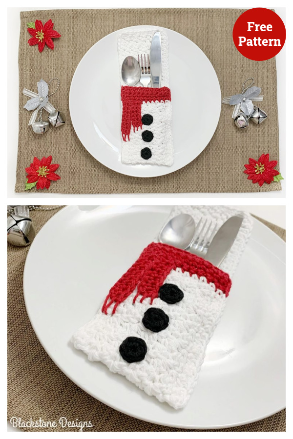 Snowman Belly Flatware Holder Free Crochet Pattern