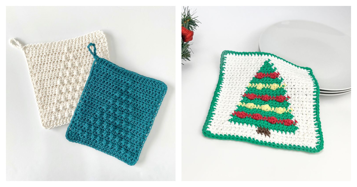 Holiday Bobble Tree Hot Pad Free Crochet Pattern
