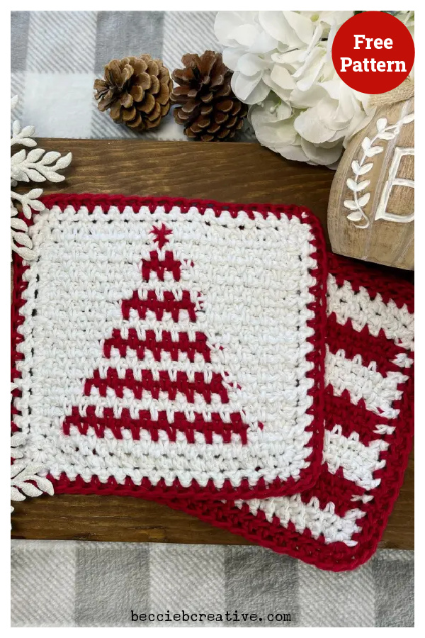 Christmas Tree Dishcloth Free Crochet Pattern 