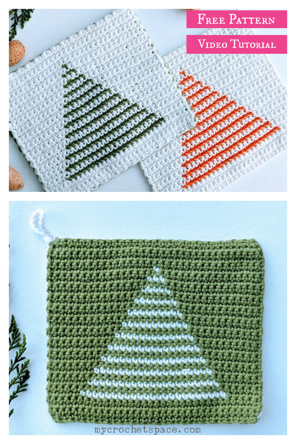 Christmas Tree Potholder Free Crochet Pattern and Video Tutorial