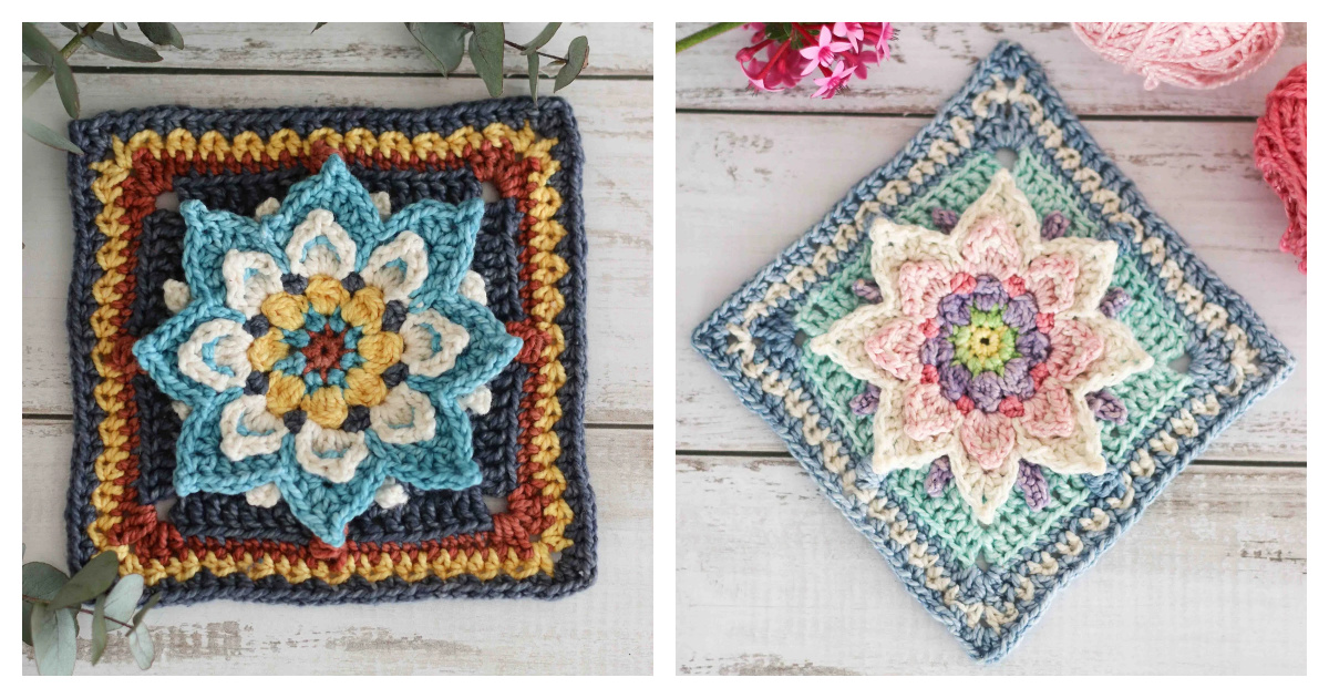 Lotus Flower Granny Square Free Crochet Pattern