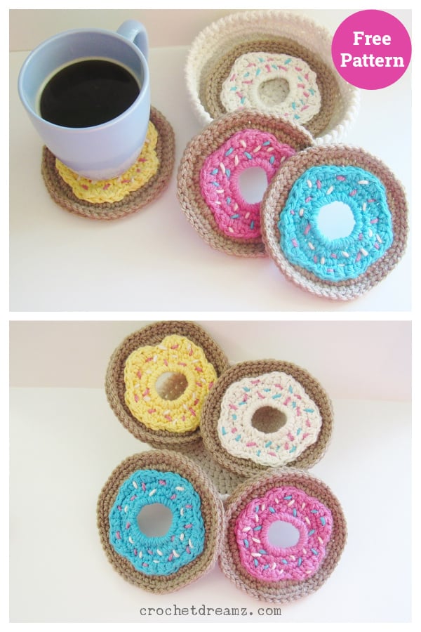 Doughnut Coasters and Holder Set Free Crochet Pattern