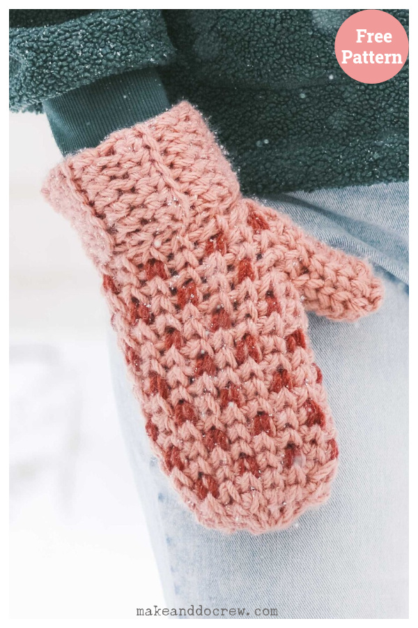 Knit-Look Little Hearts Mittens Free Crochet Pattern