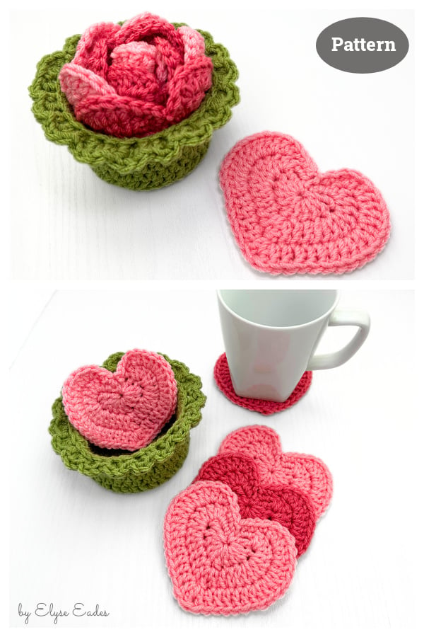 Rose Flower Coaster Set Crochet Pattern