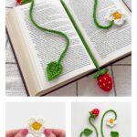 Strawberry Flower Bookmark Set Free Crochet Pattern