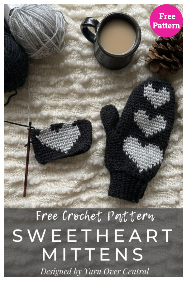 Sweetheart Mittens Free Crochet Pattern
