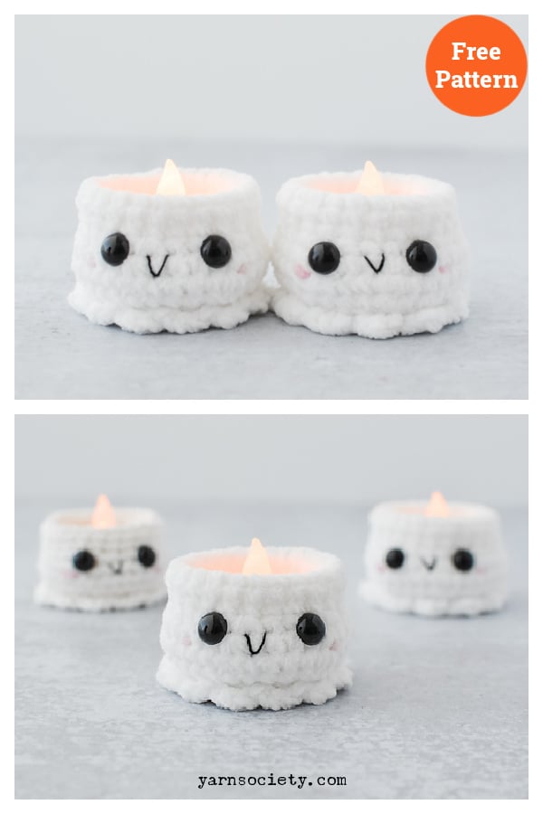 Ghost Tealight Holder Free Crochet Pattern