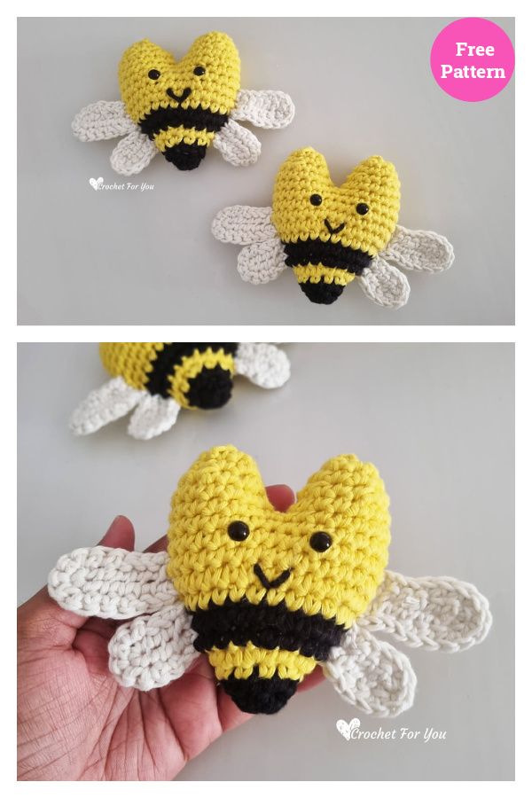 Heart Bees Amigurumi Free Crochet Pattern