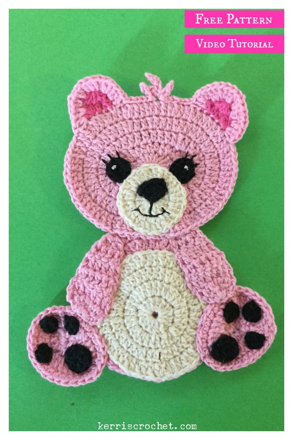 Teddy Bear Appliqué Free Crochet Pattern and Video Tutorial