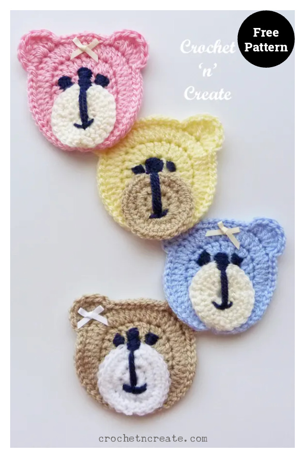 Teddy Bear Face Applique Free Crochet Pattern