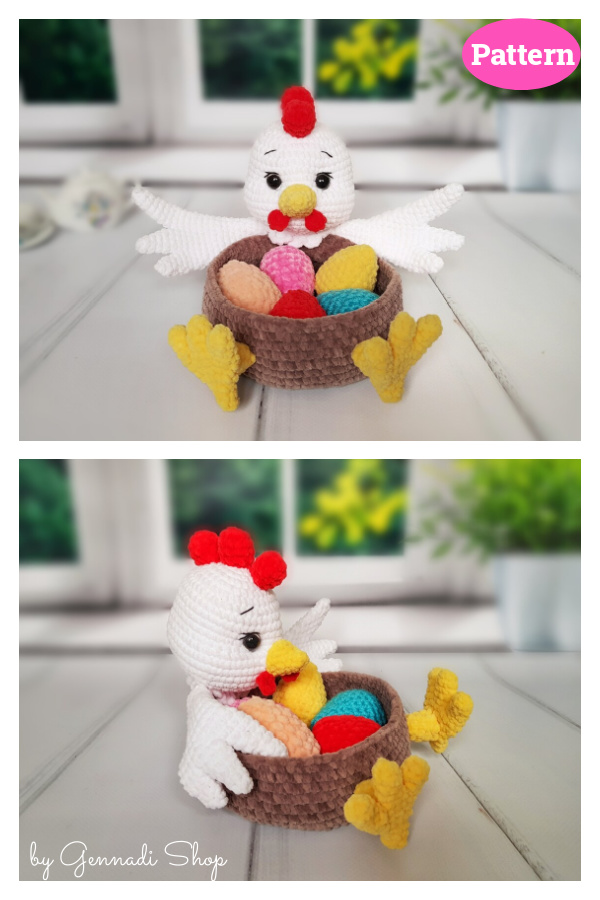 Amigurumi Easter Hen Basket with Eggs Crochet Pattern