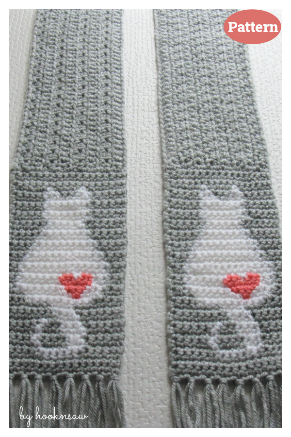 Cats and Hearts Scarf Crochet Pattern