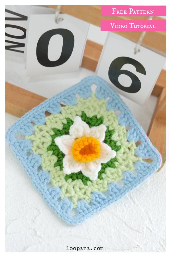 Daffodil Flower Granny Square Free Crochet Pattern and Video Tutorial