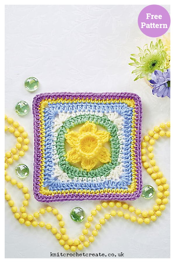 Daffodil Flower Granny Square Free Crochet Pattern