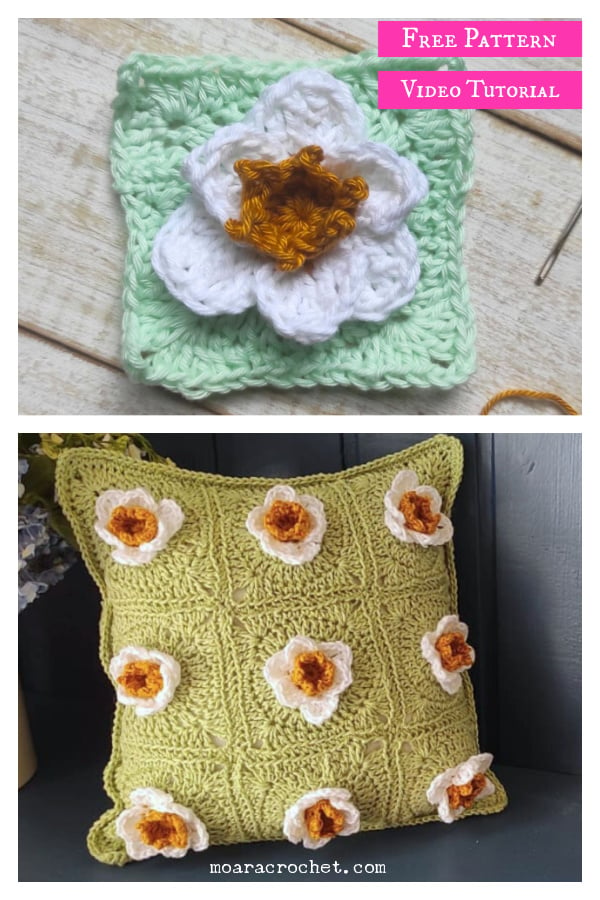 Daffodil Granny Square Free Crochet Pattern and Video Tutorial