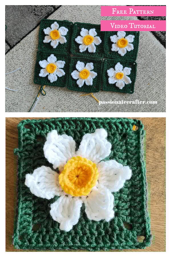 Daffodil Square Free Crochet Pattern and Video Tutorial