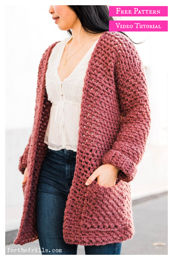 Easy Chunky Coat with Pockets Free Crochet Pattern and Video Tutorial