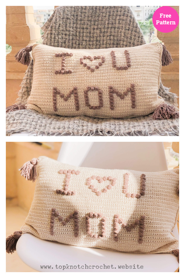 I Love You Mom Cushion Free Crochet Pattern