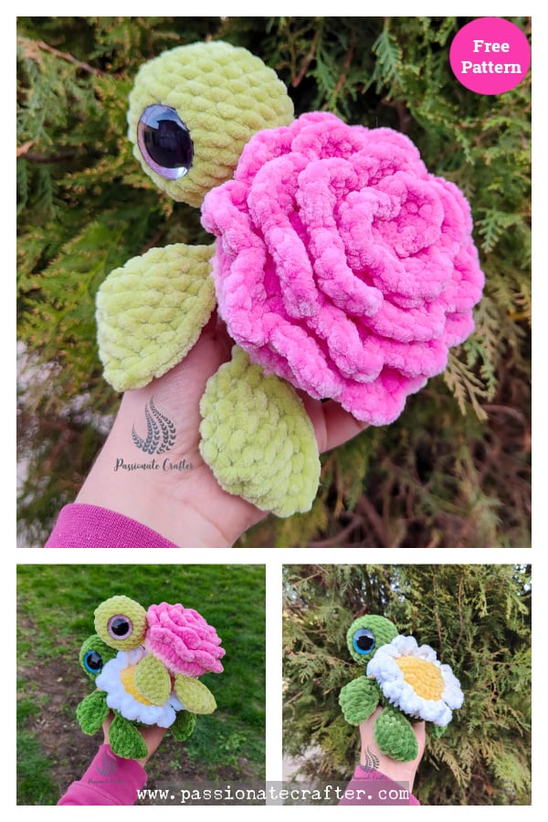 Rose or Daisy Flower Turtle Amigurumi Free Crochet Pattern
