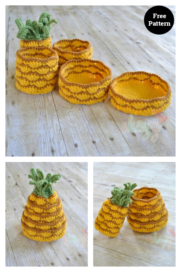 Fruit Pineapple Nesting Bowls Free Crochet Pattern