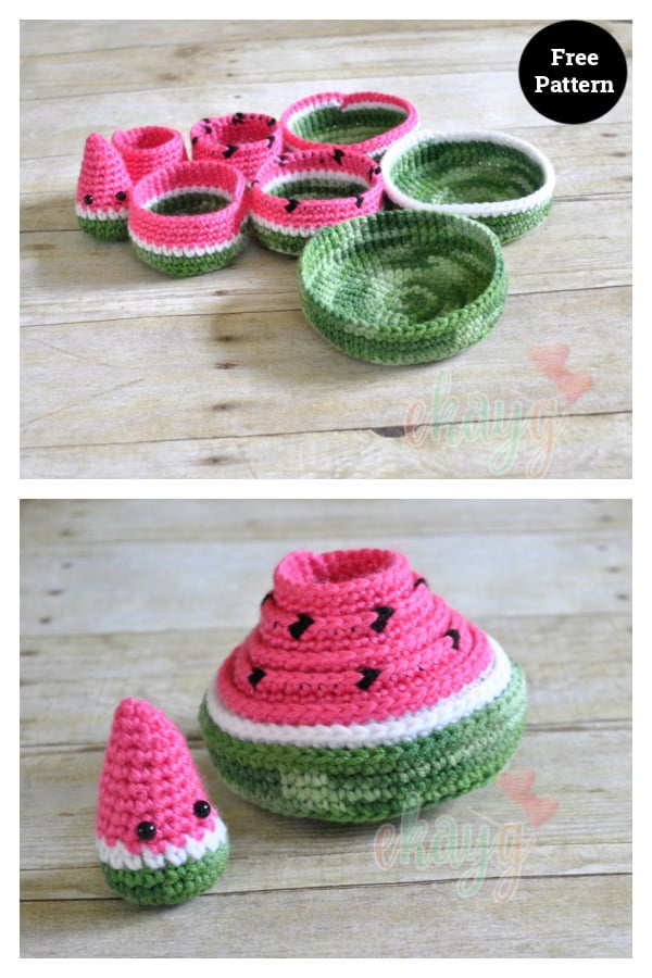 Fruit Watermelon Nesting Bowls Free Crochet Pattern