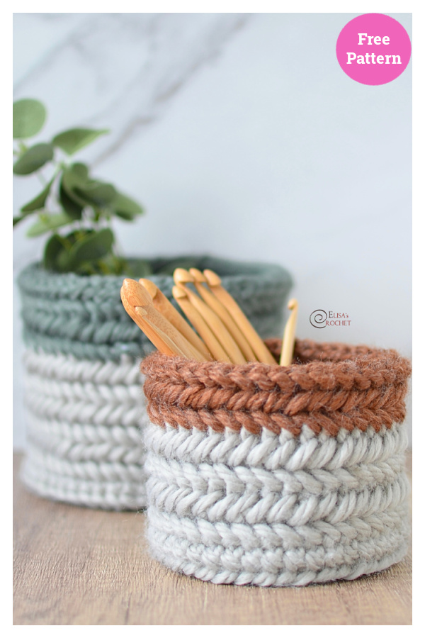 Herringbone Baskets Free Crochet Pattern