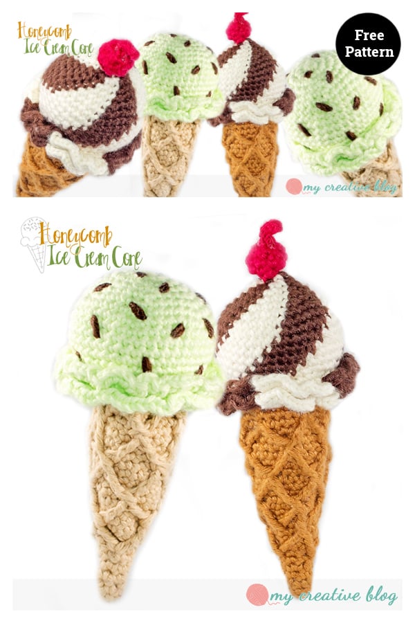 Honeycomb Ice Cream Cone Free Crochet Pattern