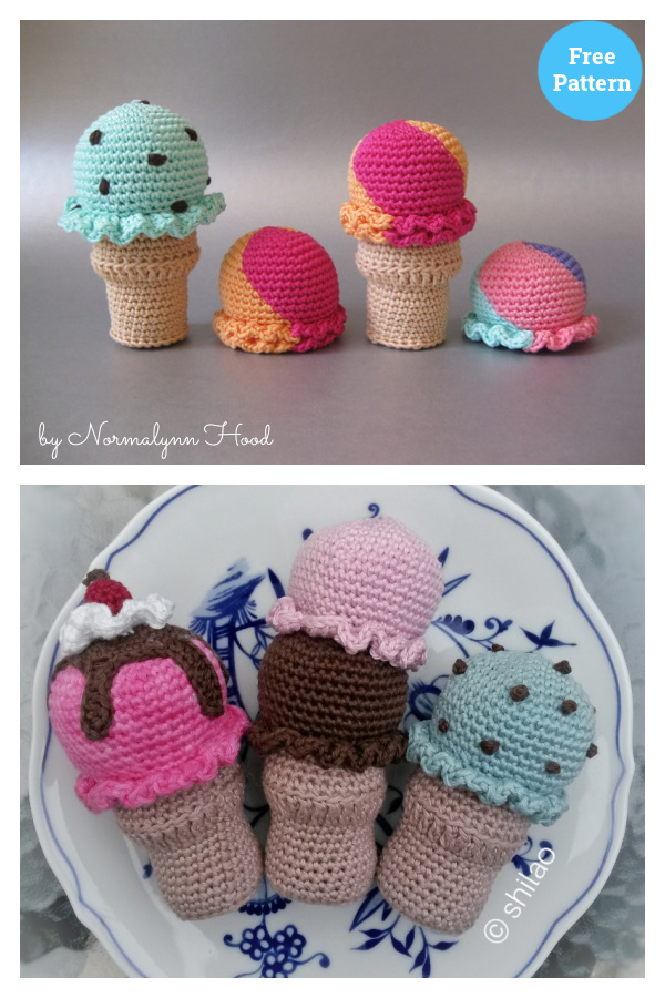 Ice Cream and Multi-Flavored Ice Cream Free Crochet Pattern