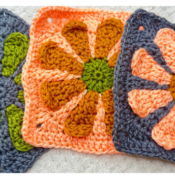 Retro 3D Daisy Granny Square Free Crochet Pattern