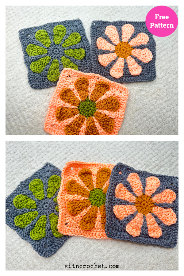 Retro 3D Daisy Granny Square Free Crochet Pattern 