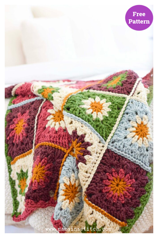 Sunny Blooms Flower Blanket Free Crochet Pattern