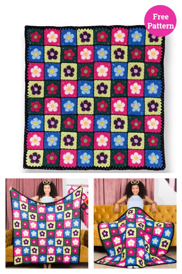 Flower Bed Blanket Free Crochet Pattern