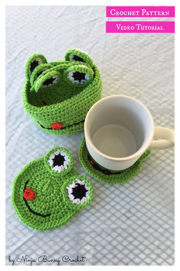 Frog Coffee Coaster Set Crochet Pattern and Video Tutorial
