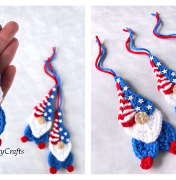 Patriotic Heart Gnome Ornament Free Crochet Pattern