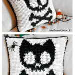 Halloween Cat Skull Pillow Free Crochet Pattern