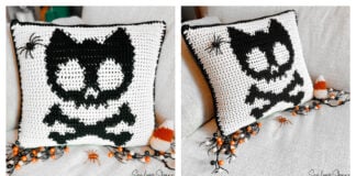 Halloween Cat Skull Pillow Free Crochet Pattern