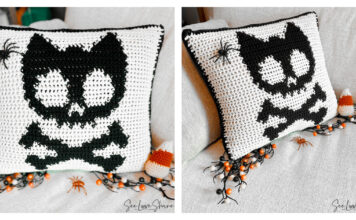 Halloween Cat Skull Pillow Free Crochet Pattern