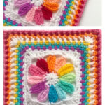 Rainbow Pinwheel Flower Square Free Crochet Pattern