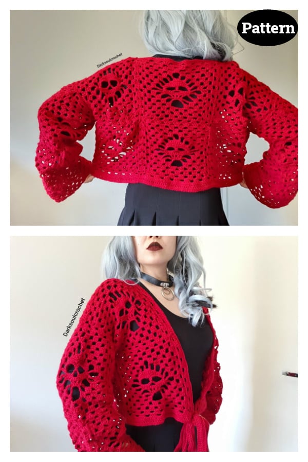 Skull Tie Up Wrap Cardigan Crochet Pattern