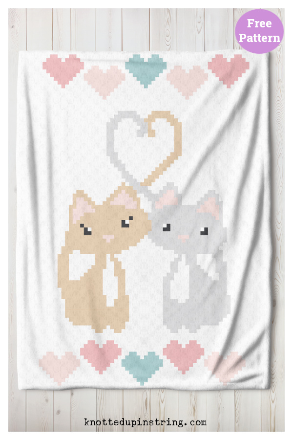 Valentine's Day Cats C2C Blanket Free Crochet Pattern