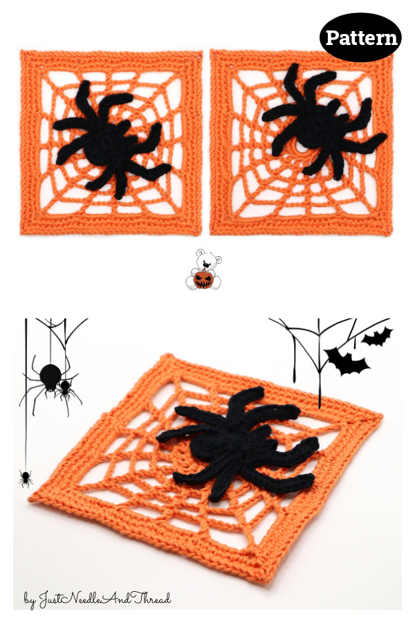 Spiderweb and Spider Granny Square Motif Crochet Pattern