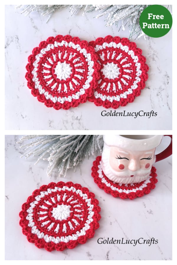 Candy Cane Christmas Coaster Free Crochet Pattern