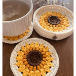 Golden Sunflower Coaster and Holder Crochet Pattern