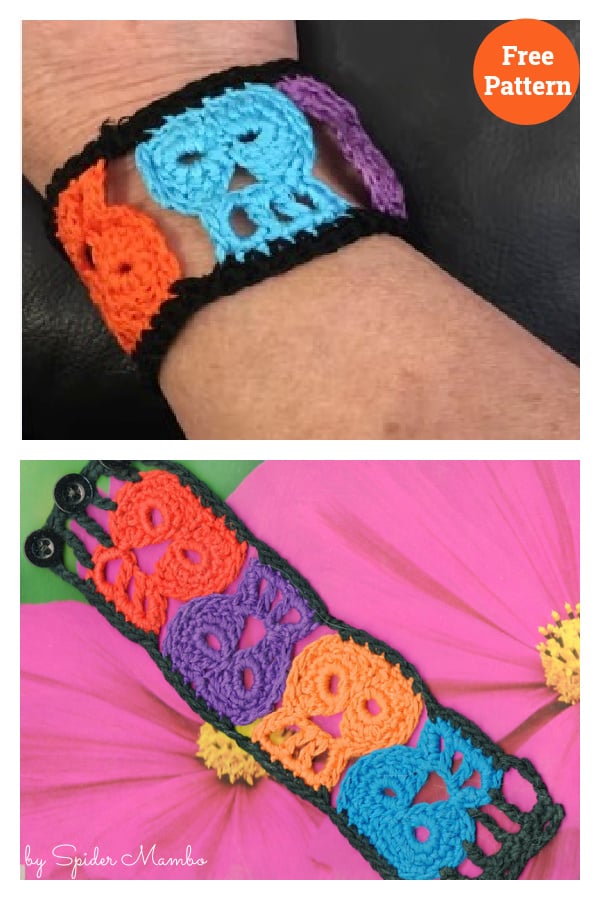 Quartet Day of the Dead skull Bracelet Free Crochet Pattern