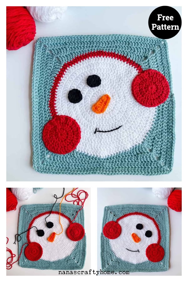 Snowman Granny Square Free Crochet Pattern