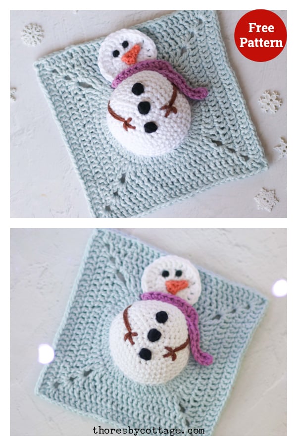 Snowman Granny Square Free Crochet Pattern