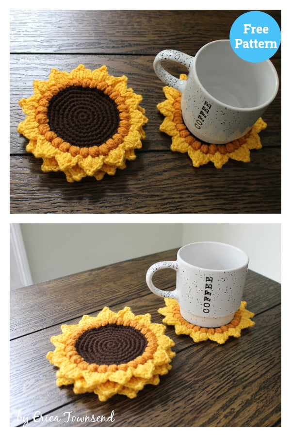 Sunflower Cup Coasters Free Crochet Pattern